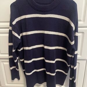 Aerie Navy and Cream Striped Crewneck Sweater